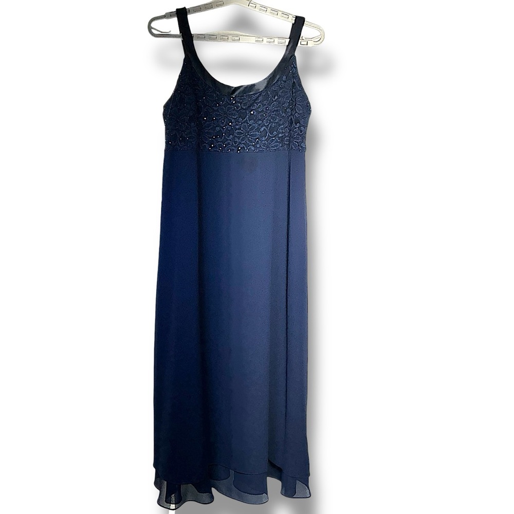 R&M Collection Gown sleeveless empire waist sequin lace bodice Navy Blue SZ 18 - Picture 16 of 16